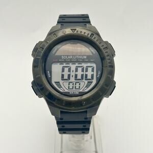 Men's Solar Lithium WR 50M Stainless Steel 48mm Black Green Digital Watch